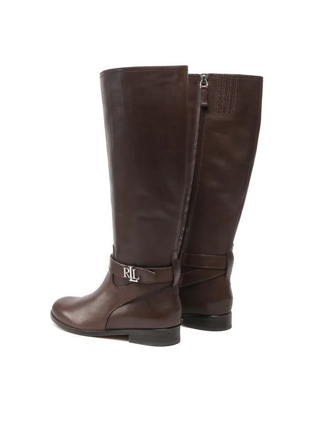Lauren Ralph Lauren Britanney — Bottes Hautes Cuir Femme Marron