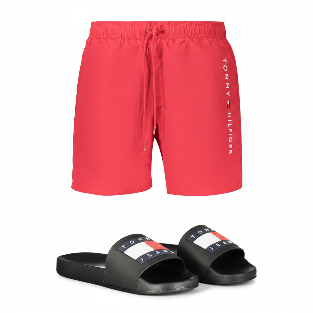 Bundle Été Tommy — Short Rouge + Claquettes
