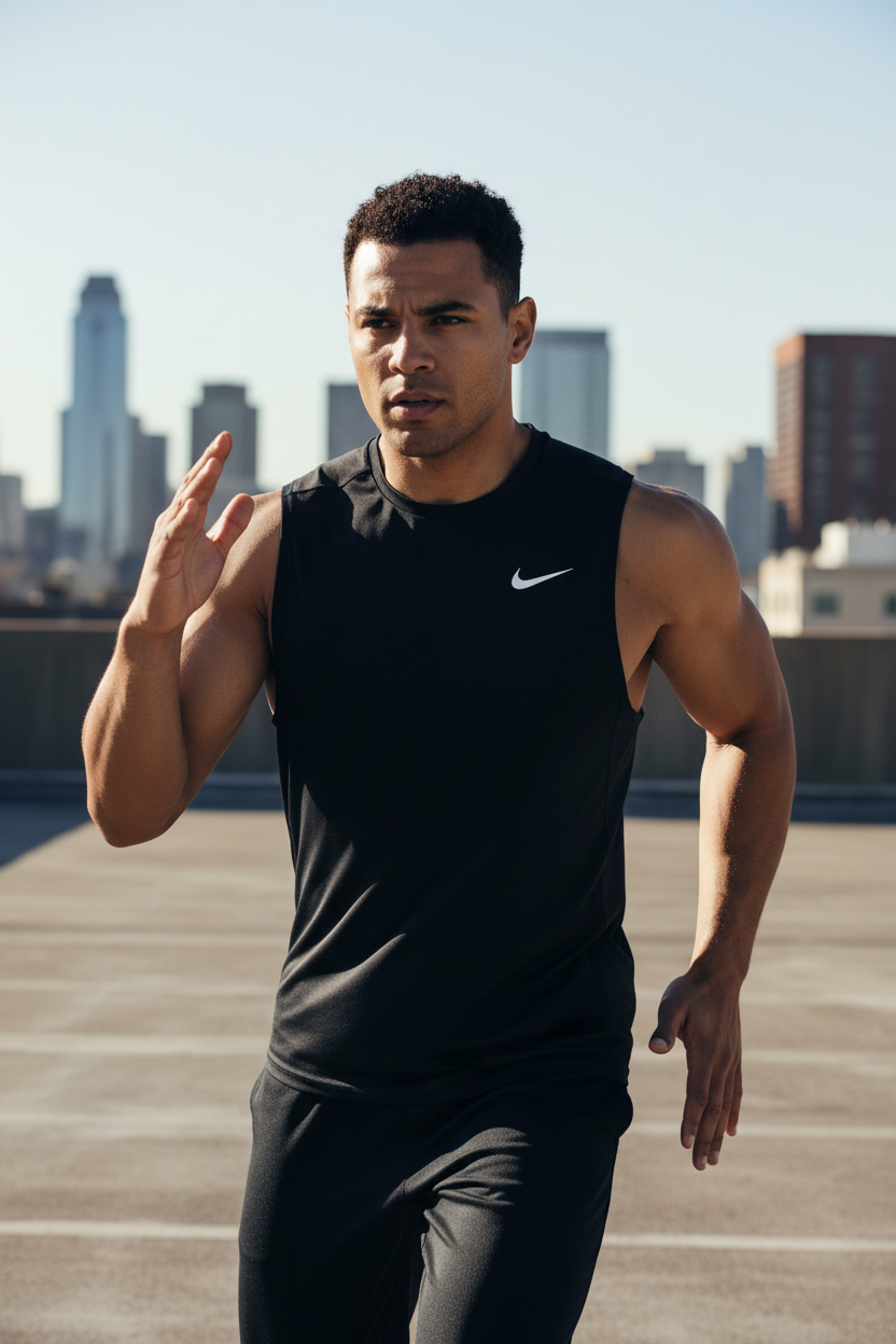 Photo ambiance sport — Débardeur Nike NESSA585 swoosh visible