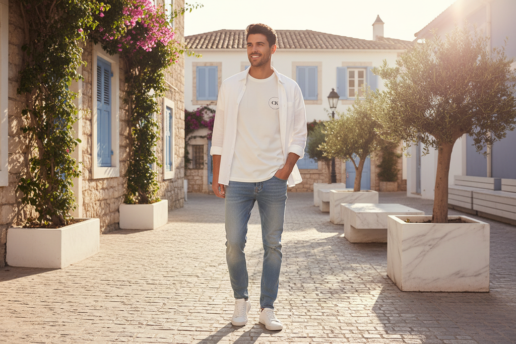 T-shirt CK blanc ambiance été