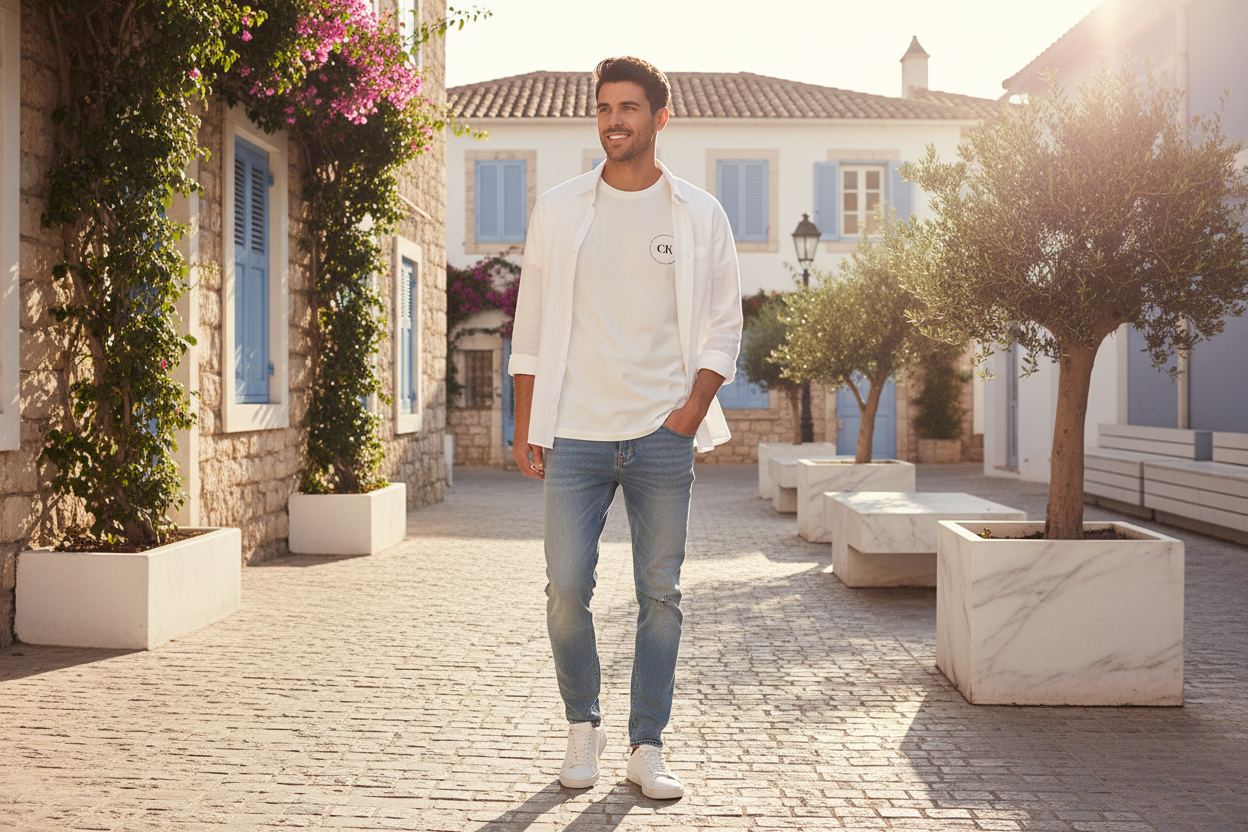 T-shirt CK blanc ambiance été