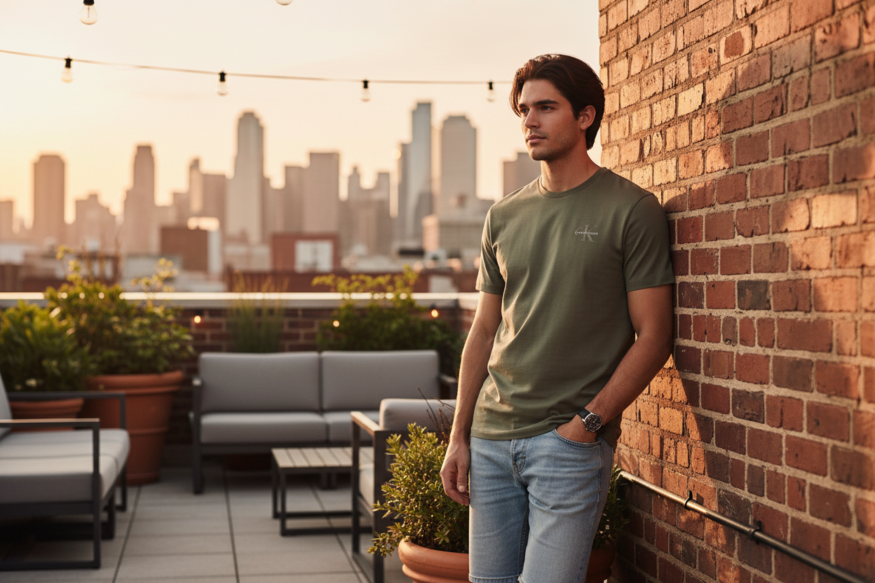 T-shirt CK Monogram vert ambiance été
